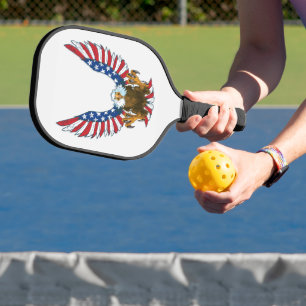 Patriotic Bald Eagle with American Flag Pickleball Paddle