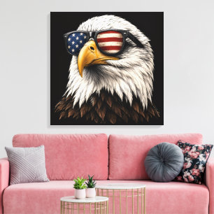 Patriotic Bald Eagle with American Flag Sunglasses Canvas Print