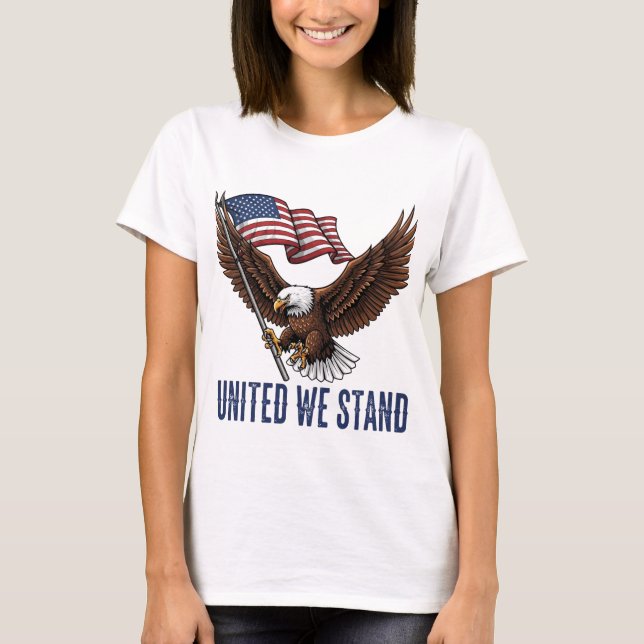 Patriotic Bald Eagle with American Flag T-Shirt (Front)