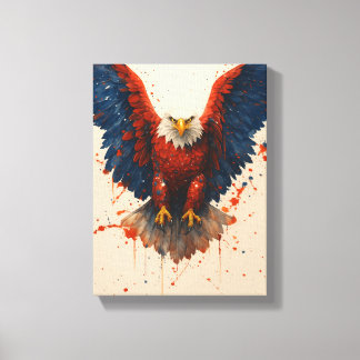 Patriotic Bald Eagle with Red Blue Splatter Art Canvas Print