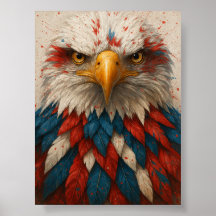 Patriotic Bald Eagle with Red White Blue Feathers