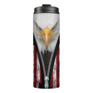 Patriotic Bald Eagle Zipper USA Flag  Thermal Tumbler