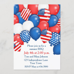Patriotic Balloons Holiday Invitation