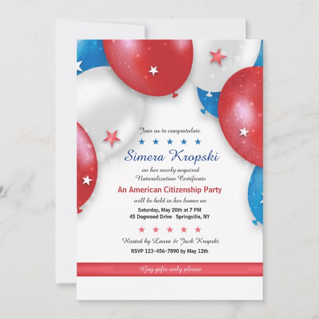 Patriotic Balloons Invitation (Front)