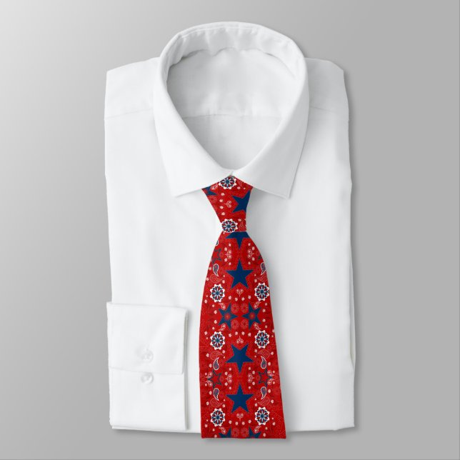 Patriotic Bandanna Paisley Tie (Tied)