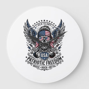 Patriotic Bandanna Rocker Old Glory Music Rock Met Large Clock