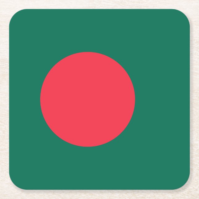 Patriotic Bangladeshi Flag Square Paper Coaster (Front)