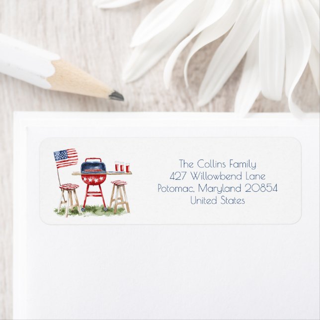 Patriotic Barbecue Flag 4th of July Return Address (Insitu)