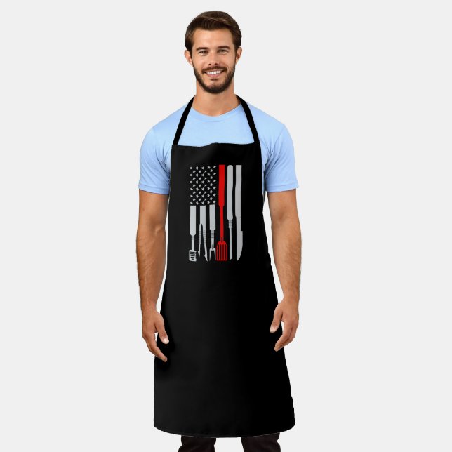 Patriotic Barbecue Large Black Apron (Worn)