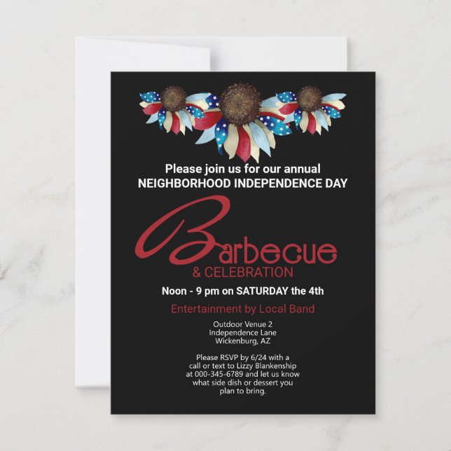 Patriotic Barbecue Top Border Half Flowers Invitation (Front)