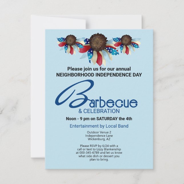 Patriotic Barbecue Top Border Half Flowers Invitation (Front)