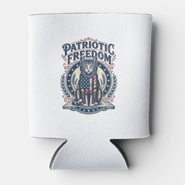 Patriotic Barn Cat Vector Graphic Tee_1 Can Cooler (Front)