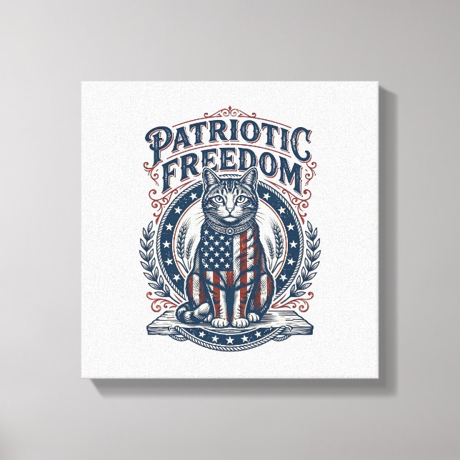 Patriotic Barn Cat Vector Graphic Tee_1 Canvas Print (Front)