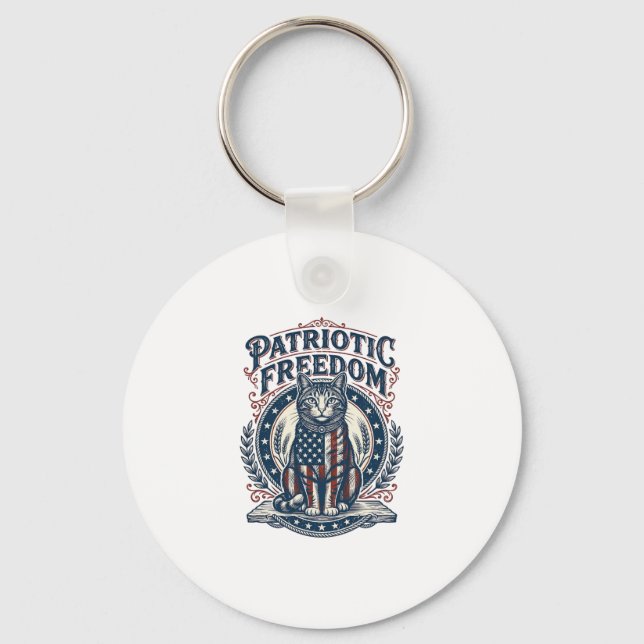 Patriotic Barn Cat Vector Graphic Tee_1 Key Ring (Front)