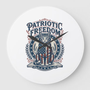 Patriotic Barn Cat Vector Graphic Tee_1 Large Clock