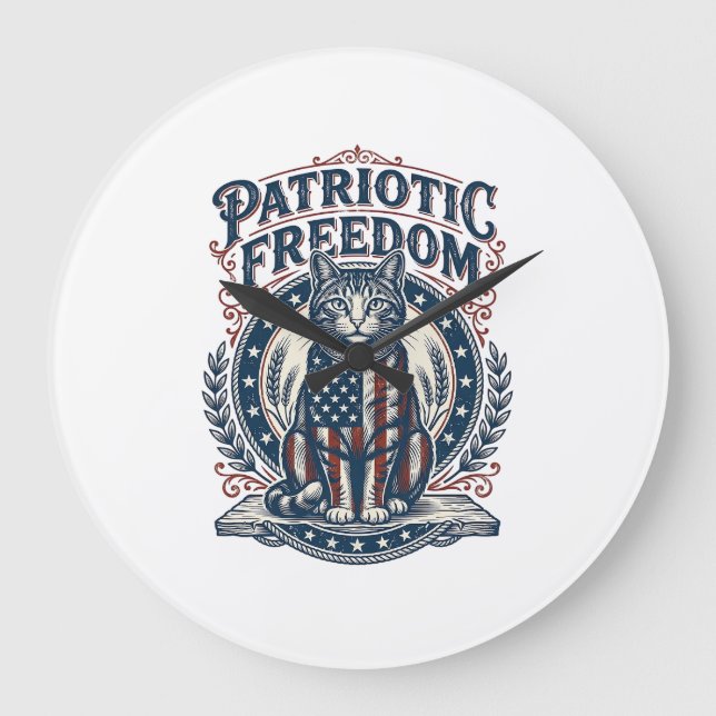 Patriotic Barn Cat Vector Graphic Tee_1 Large Clock (Front)