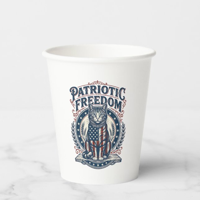 Patriotic Barn Cat Vector Graphic Tee_1 Paper Cups (Front)
