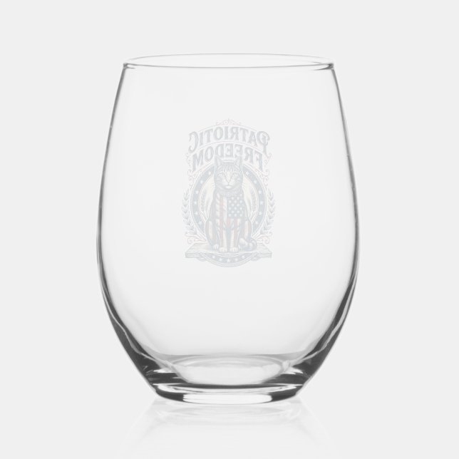 Patriotic Barn Cat Vector Graphic Tee_1 Stemless Wine Glass (Front)