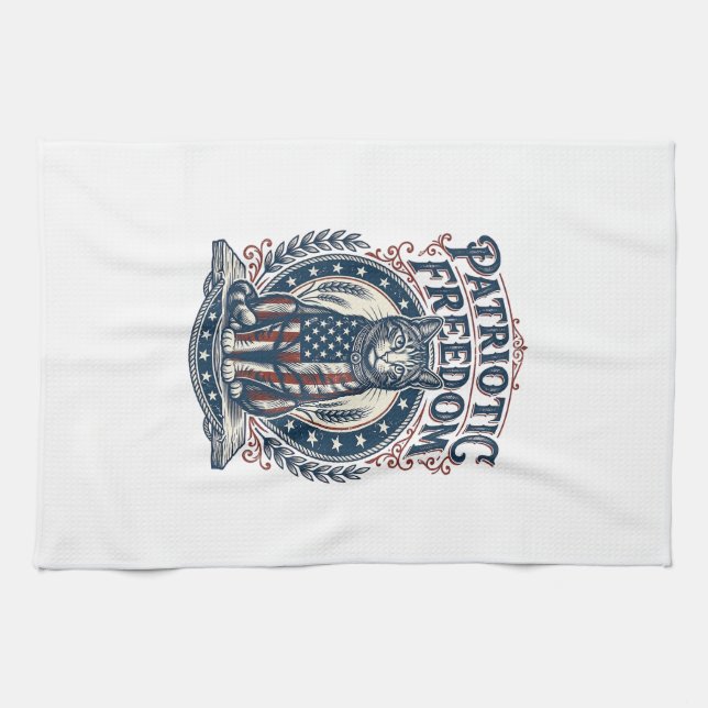 Patriotic Barn Cat Vector Graphic Tee_1 Tea Towel (Horizontal)