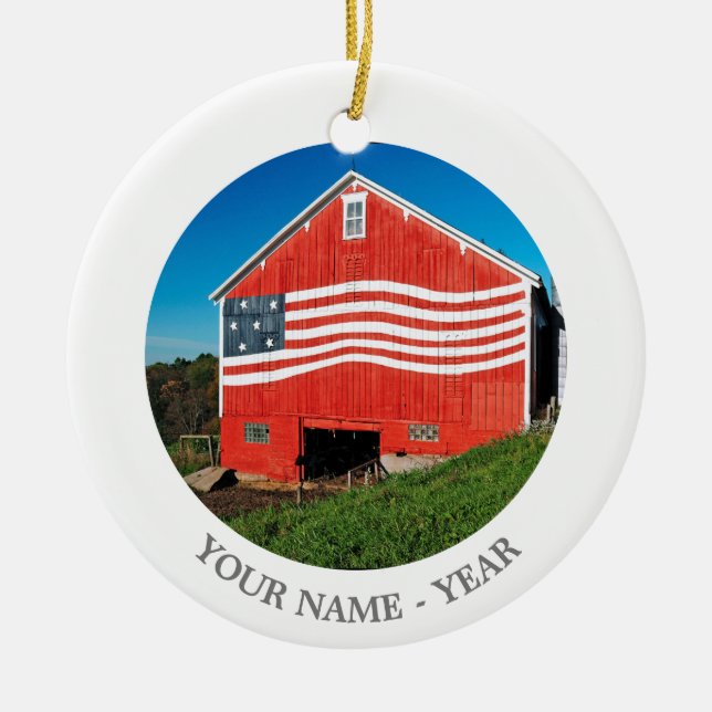 Patriotic Barn Ceramic Tree Decoration (Front)