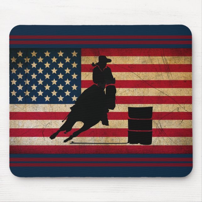 Patriotic Barrel Racing American Flag Horse Mouse Mat (Front)