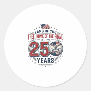 Patriotic Baseball 250 Years Vintage Shirt Design_ Classic Round Sticker