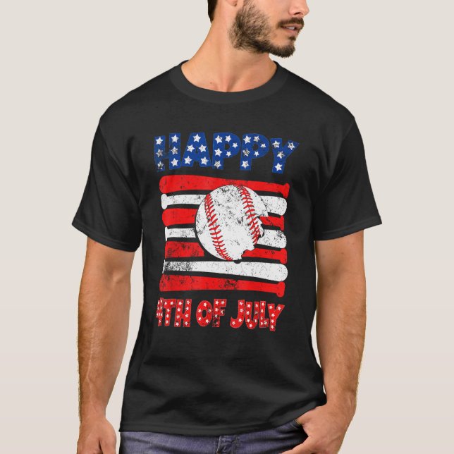 Patriotic Baseball 4th of July Men USA American Fl T-Shirt (Front)