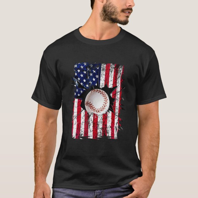 Patriotic Baseball 4th Of July Men USA American Fl T-Shirt (Front)