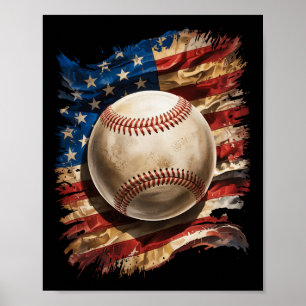 Patriotic Baseball 4th Of July Vintage Usa America Poster