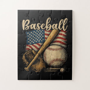 Patriotic Baseball American Flag Vintage Sports Jigsaw Puzzle