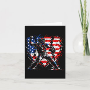 Patriotic Baseball Catcher American Flag Home Card