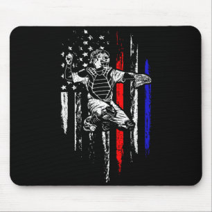 Patriotic Baseball Catcher American Flag Sports Te Mouse Mat