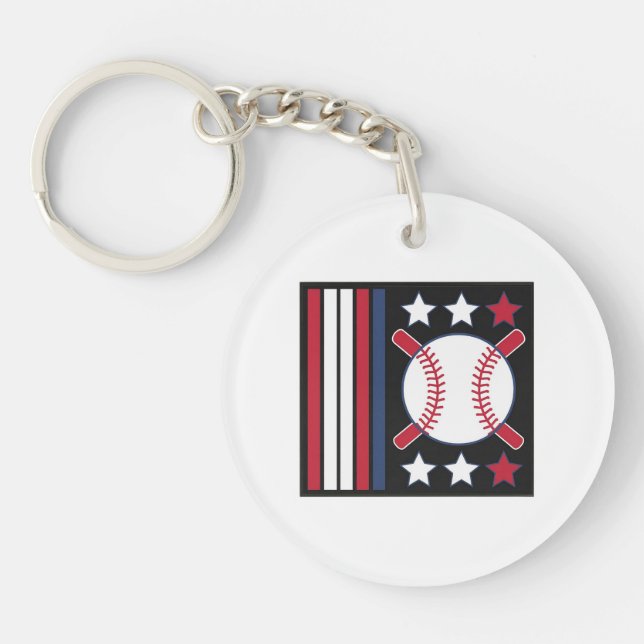 Patriotic Baseball Design Key Ring (Front)