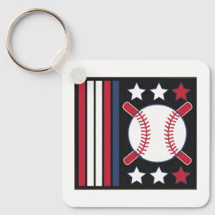 Patriotic Baseball Design Key Ring