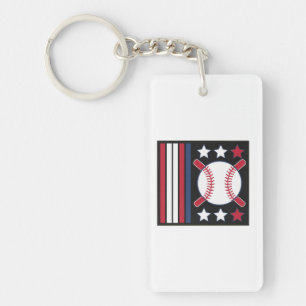 Patriotic Baseball Design Key Ring