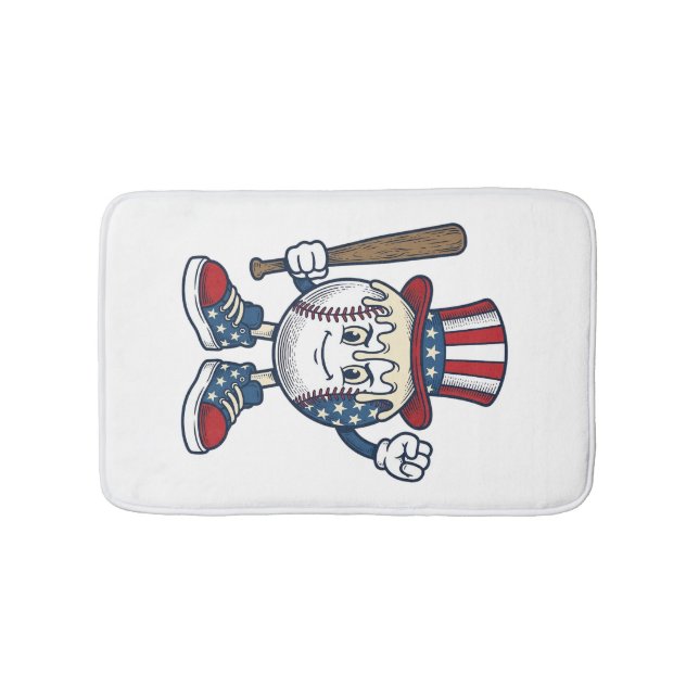 Patriotic Baseball Mascot Vintage Engraving Design Bath Mat (Front)