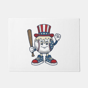 Patriotic Baseball Mascot Vintage Engraving Design Doormat
