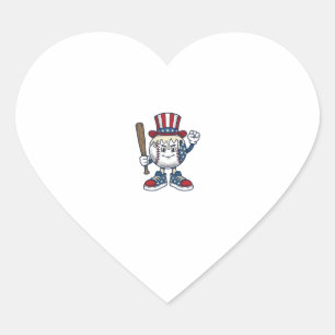 Patriotic Baseball Mascot Vintage Engraving Design Heart Sticker