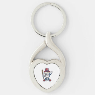 Patriotic Baseball Mascot Vintage Engraving Design Key Ring