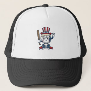 Patriotic Baseball Mascot Vintage Engraving Design Trucker Hat