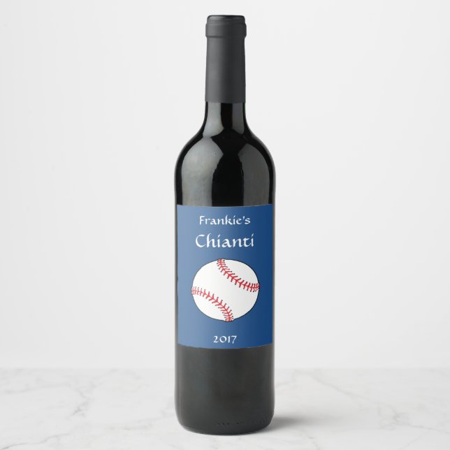 Patriotic Baseball Red White Blue Wine Label (Front)