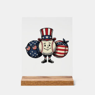 Patriotic Baseball Trio Vintage Vector Shirt_1 Acrylic Sign
