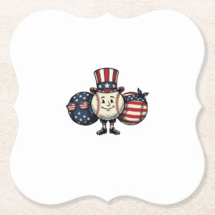 Patriotic Baseball Trio Vintage Vector Shirt_1 Paper Coaster
