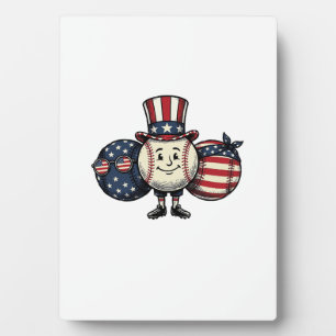 Patriotic Baseball Trio Vintage Vector Shirt_1 Plaque