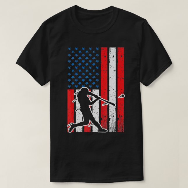 Patriotic Baseball USA American Flag Proud Softbal T-Shirt (Design Front)