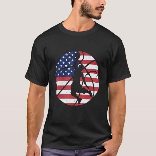 Patriotic Basketball 4th Of July Men American Flag T-Shirt (Front)