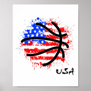 Patriotic Basketball 4th Of July Men Usa American  Poster