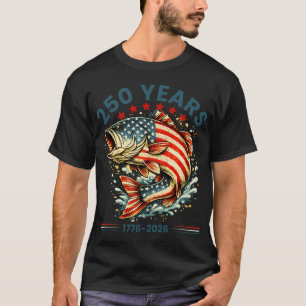 Patriotic Bass Fishing 250 Years USA Flag Vintage T-Shirt