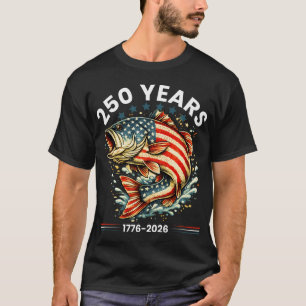 Patriotic Bass Fishing 250 Years USA Flag Vintage T-Shirt