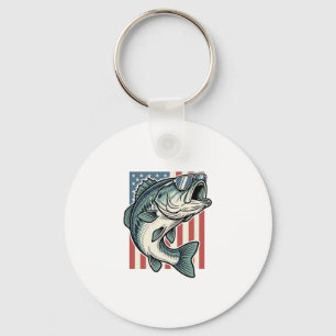Patriotic Bass Fishing Sunglasses Vintage Vector D Key Ring